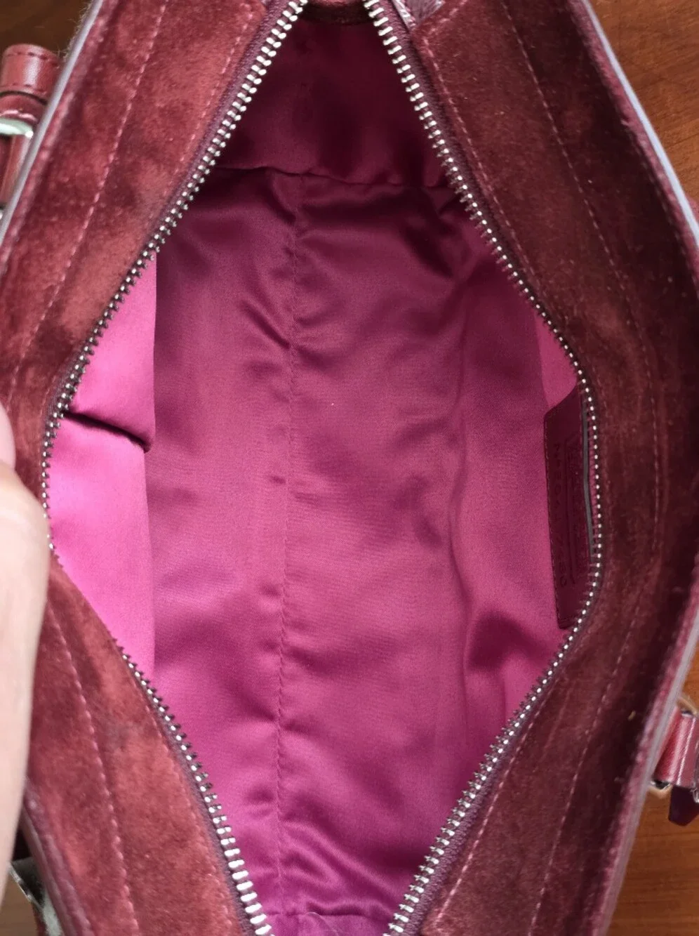 Coach 7480 Hamptons Houndstooth Suede Wool Satchel Pink Burgundy Y2K